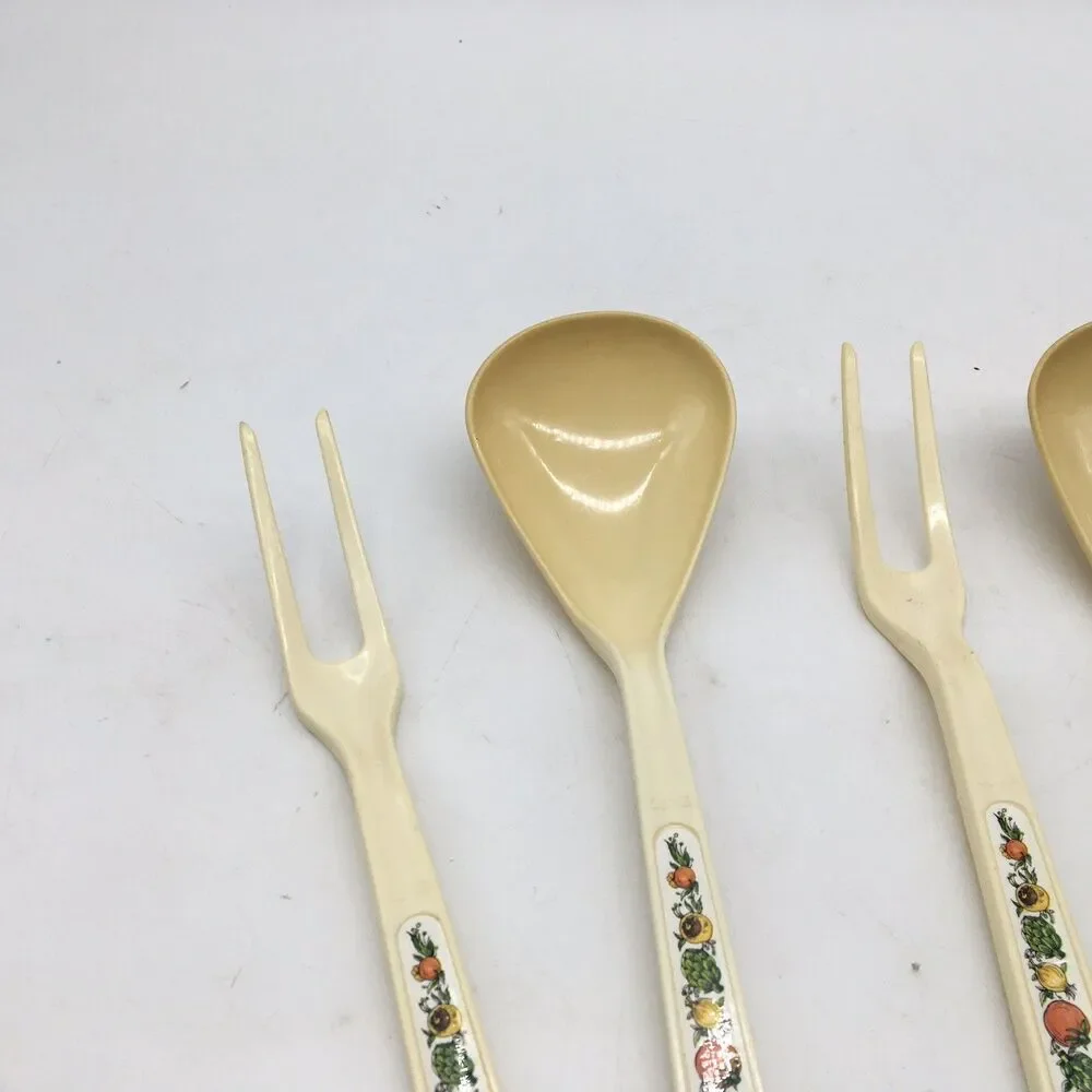 4 Vtg Spice of Life Ekco Nylon 11 inch Kitchen Spoon Fork Vegetable Pattern READ